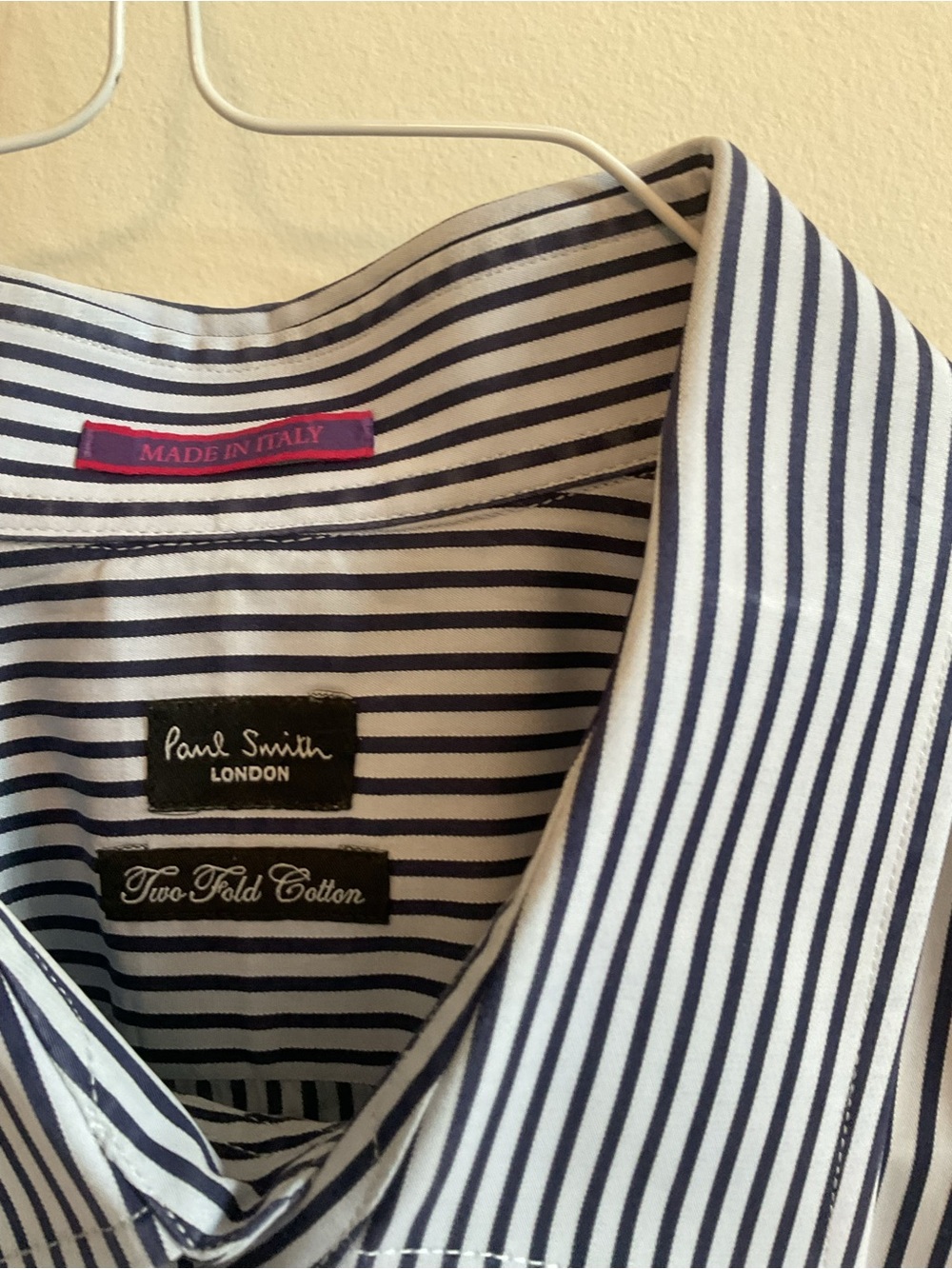 Paul Smith London Navy and White Striped Cotton Dress Shirt